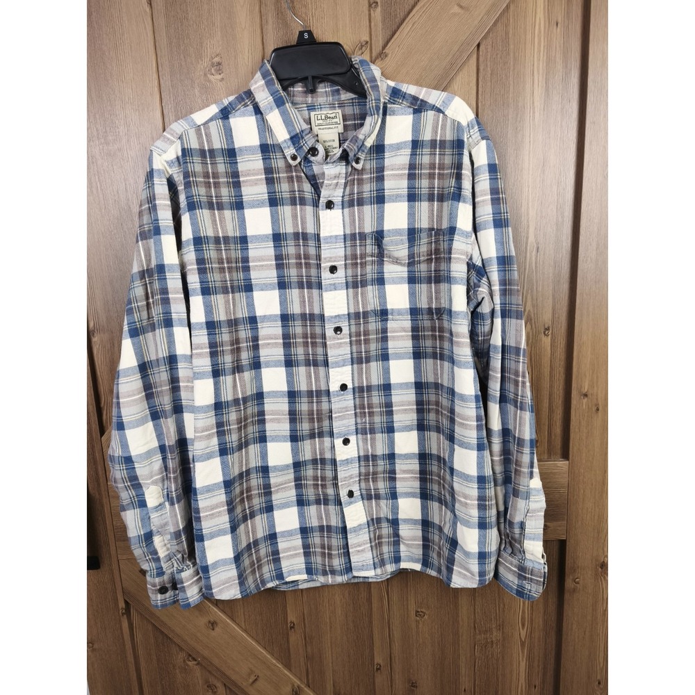 L.L.Bean Chamois Cloth Plaid Flannel Shirt Mens Large Traditional Fit